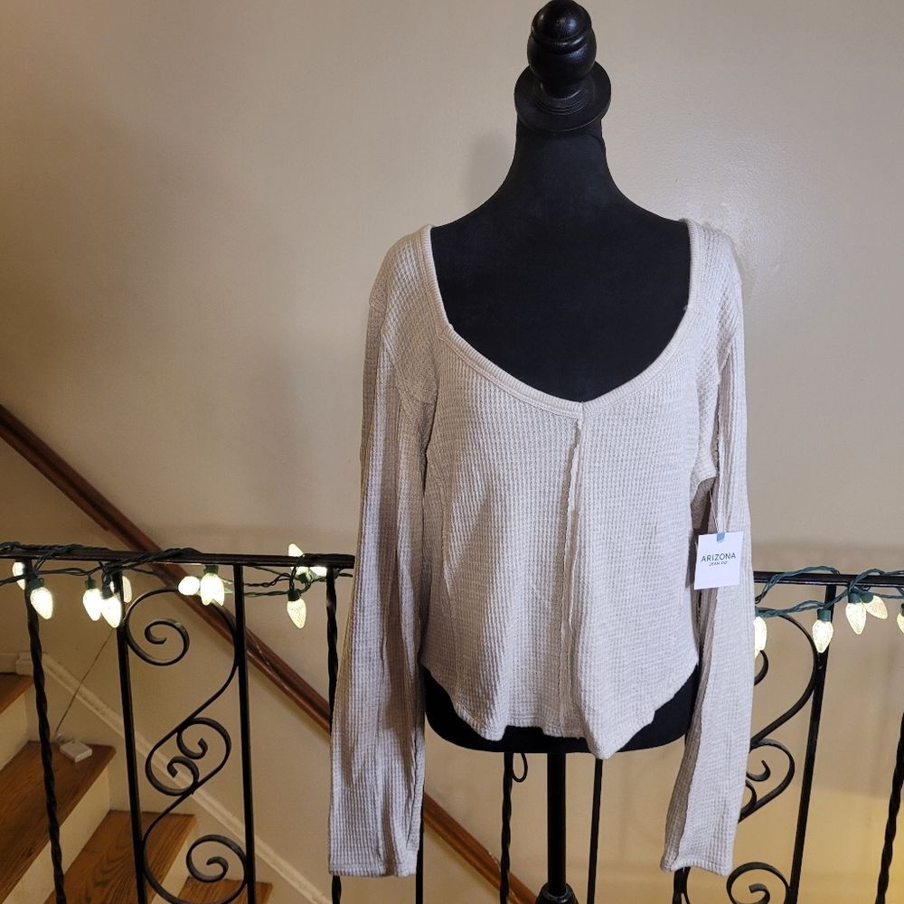 Arizona Jean Company Women's Cream Waffle Knit Top Oatmeal Color Size XXL